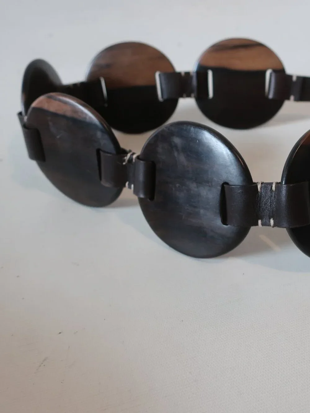 Womens Michael Kors Dark Brown (Item-5) Leather Wood Disc Waist Belt M-L